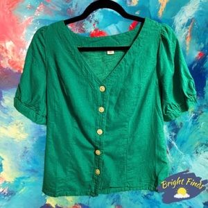 Green Button Up Cotton Shirt - Old Navy S